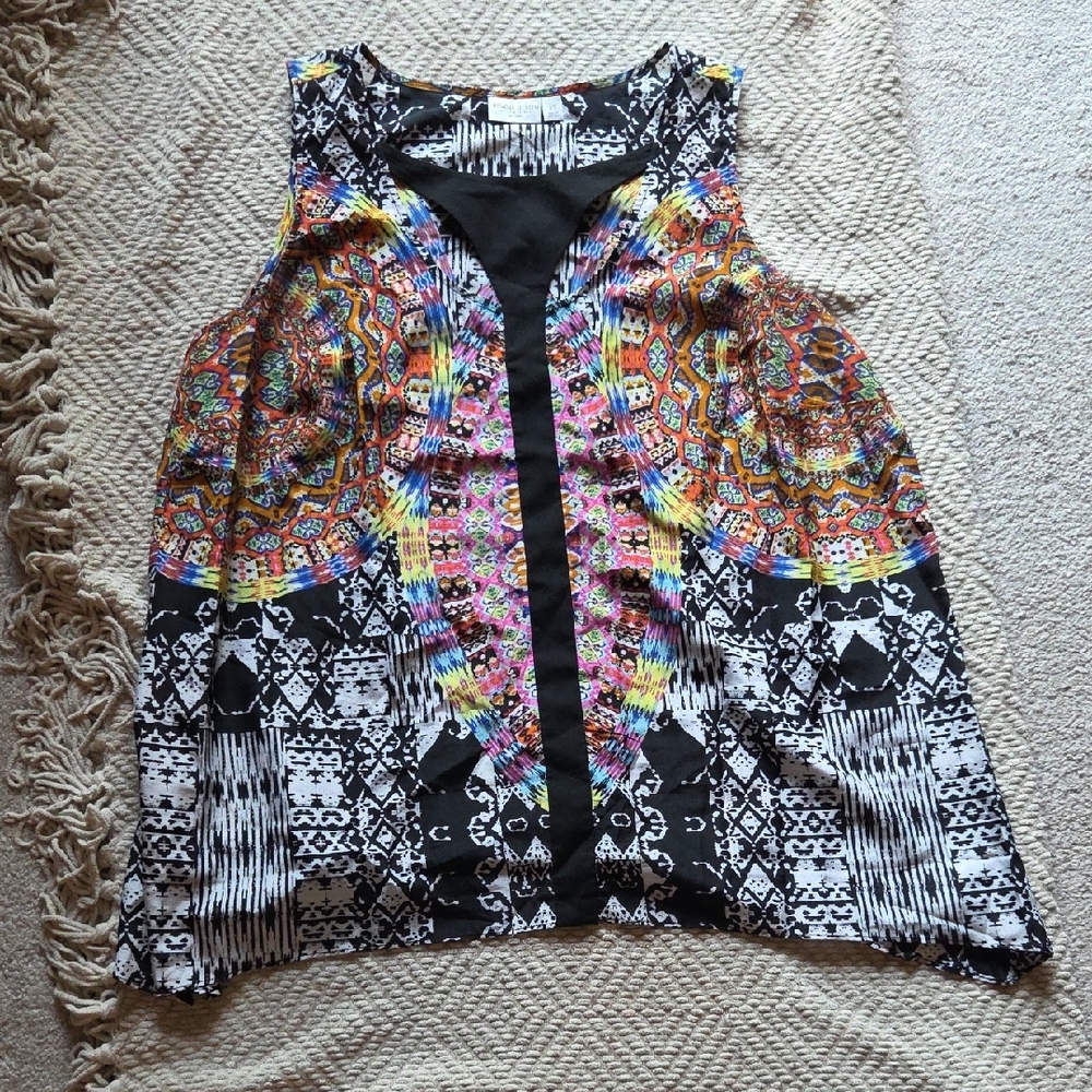 Bisou Bisou 2X Multicolor Graphic Sleeveless Tank Top